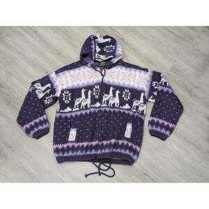 Vintage Tejidos Sweater Womens Small Purple Llama Hooded Full Zip Knit Tribal